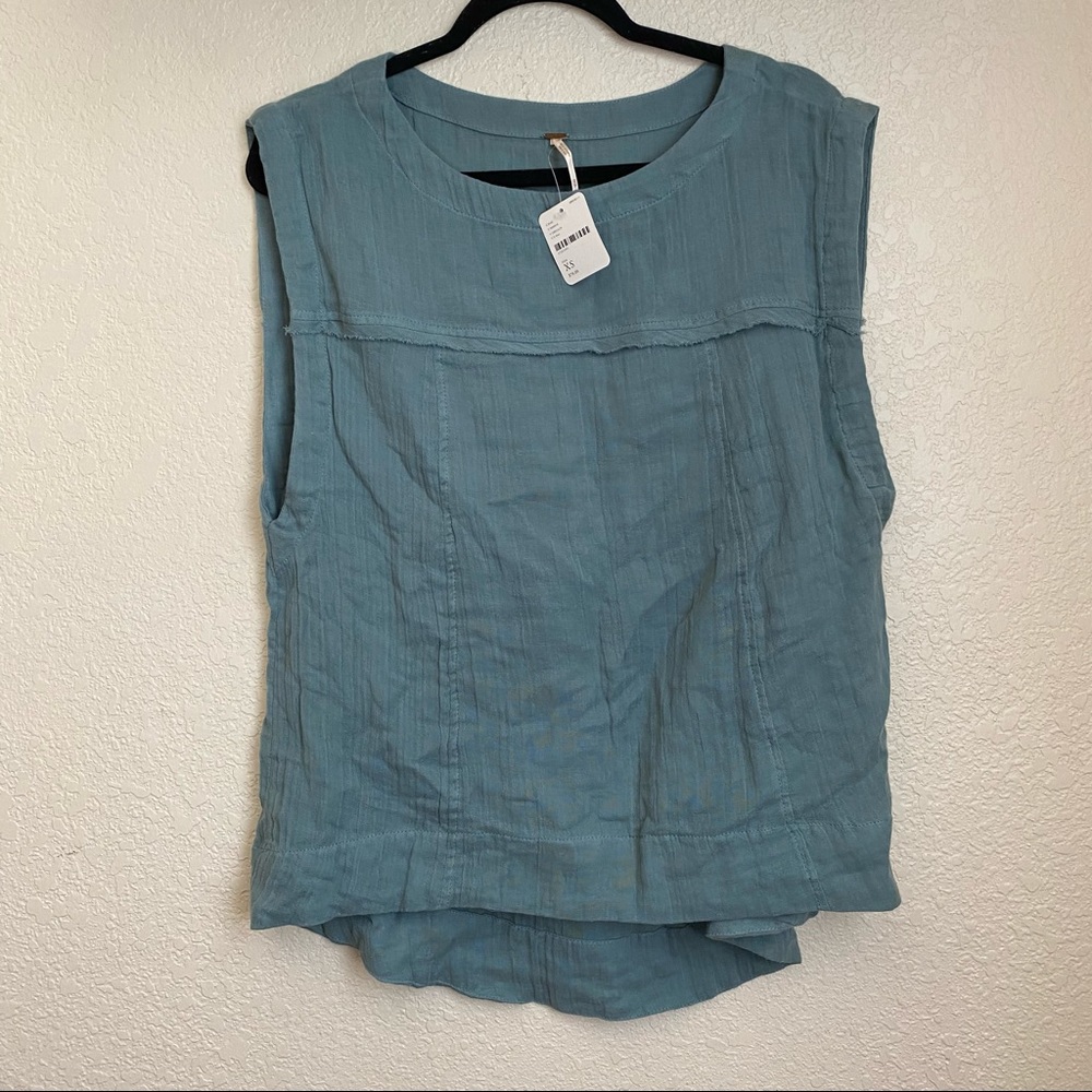 New Free People Peasant Boho Gauze Tunic Top XS sleeveless minimalist oversized